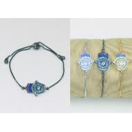 PULSERA PLATEADA / DORADA MANO DE FATIMA STRASS COLORES