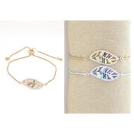 PULSERA PLATA / DORADA HOJA STRASS CRISTAL Y COLORES