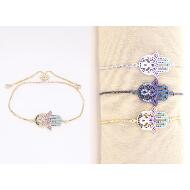 PULSERA PLATA / DORADA / RHODIO MANO DE FATIMA STRASS MULTICOLOR