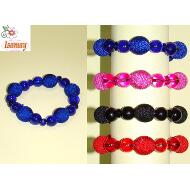 PULSERA ELASTICA BOLITAS CRISTAL + BOLAS FORRADAS HILO COLOR