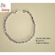 PULSERA PLATEADA CON CIRCONITAS EN LINEA OVALES Y CIRCULOS EN BLANCO