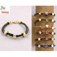 PULSERA CORDON CUERO COLORES 3 ESTRELLAS DORADO