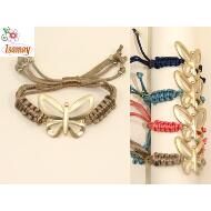 PULSERA CORDON TRENZADO COLORES Y MARIPOSA DORADA MATE