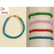 PULSERA GRUESA DORADA BOLITAS CRISTAL COLORES Y FILA STRASS