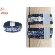 PULSERA ANCHA  IMAN  PIEDRAS OPAL BLANCAS Y HEMATITE