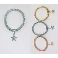 PULSERA ELASTICA METAL 3 TONOS CHARM ESTRELLA STRASS