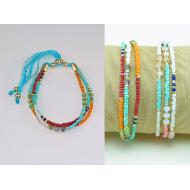 PULSERA 3 VUELTAS BOLITAS ROCALLA AJUSTABLE TONOS PASTEL