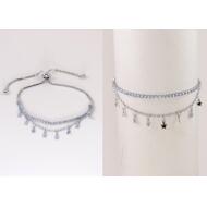 PULSERA PLATEADA FILA STRASS Y CADENA ESTRELLAS