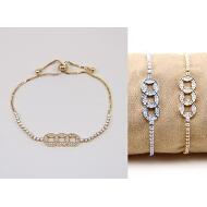 PULSERA ORO / PLATA CADENA  AJUSTABLE  STRASS 3 CIRCULOS