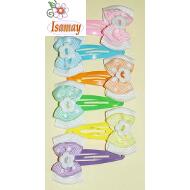 RANA 5CM LAZO DOBLE BLANCO Y PASTEL TOPOS BOTON BLANCO